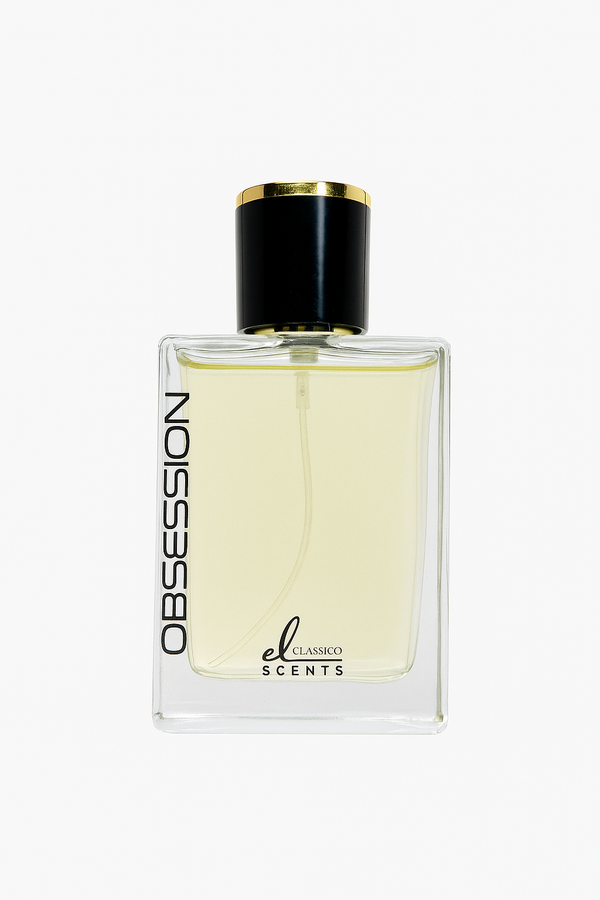 Perfume bottle labeled 'Obsession' by el scents on a white background