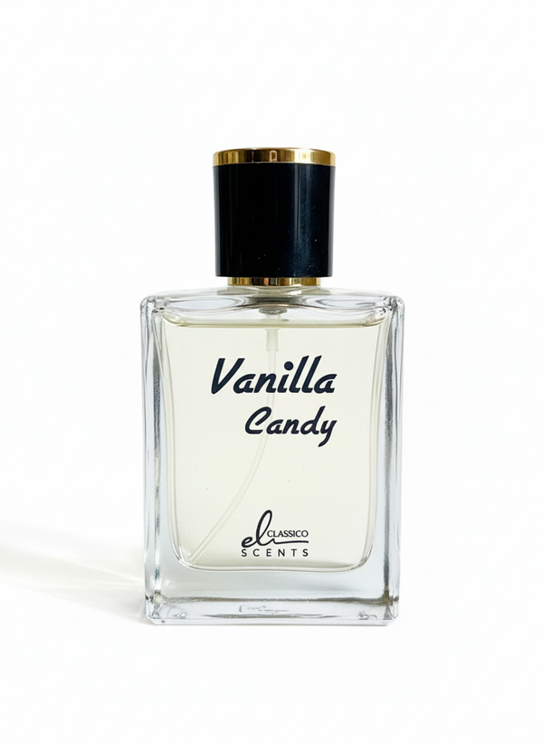 Perfume bottle labeled 'Vanilla Candy' by Classico Scents on a white background